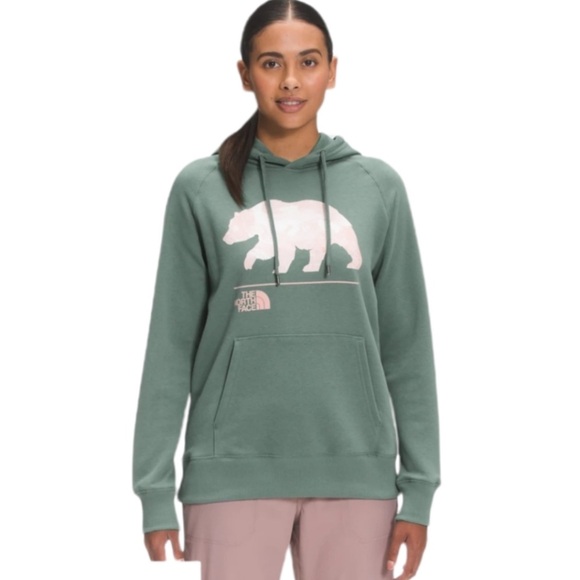 The North Face Women's Bearscape 2.0 Pullover Hoodie Sage Green White Logo S - Picture 1 of 8